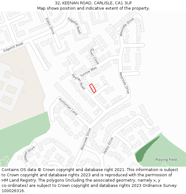 32, KEENAN ROAD, CARLISLE, CA1 3UF: Location map and indicative extent of plot