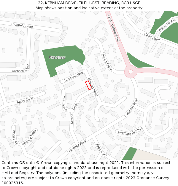 32, KERNHAM DRIVE, TILEHURST, READING, RG31 6GB: Location map and indicative extent of plot