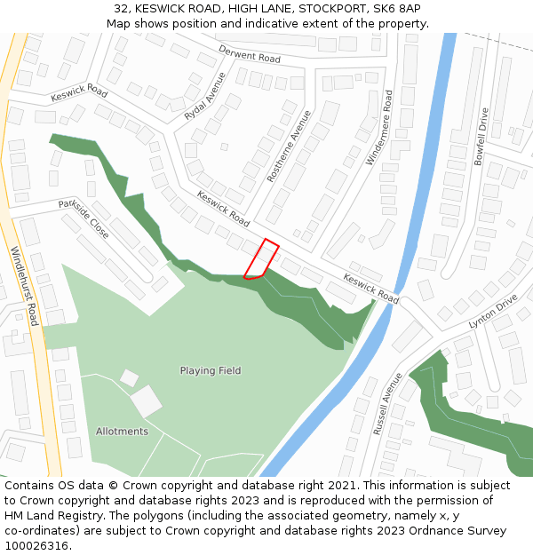 32, KESWICK ROAD, HIGH LANE, STOCKPORT, SK6 8AP: Location map and indicative extent of plot