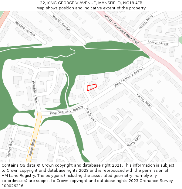 32, KING GEORGE V AVENUE, MANSFIELD, NG18 4FR: Location map and indicative extent of plot