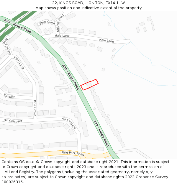 32, KINGS ROAD, HONITON, EX14 1HW: Location map and indicative extent of plot