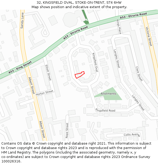 32, KINGSFIELD OVAL, STOKE-ON-TRENT, ST4 6HW: Location map and indicative extent of plot