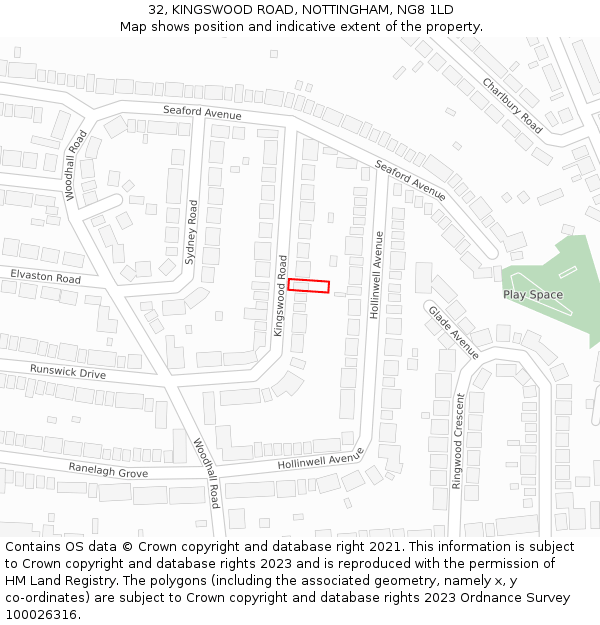 32, KINGSWOOD ROAD, NOTTINGHAM, NG8 1LD: Location map and indicative extent of plot