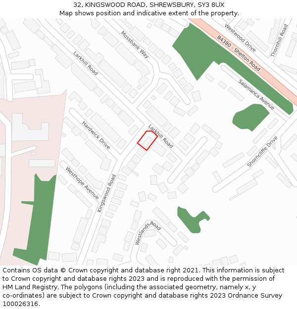 32, KINGSWOOD ROAD, SHREWSBURY, SY3 8UX: Location map and indicative extent of plot