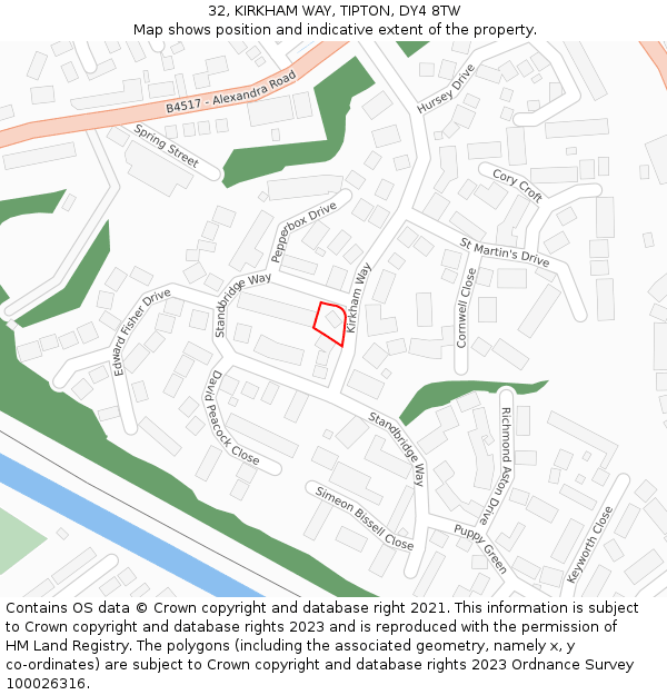 32, KIRKHAM WAY, TIPTON, DY4 8TW: Location map and indicative extent of plot