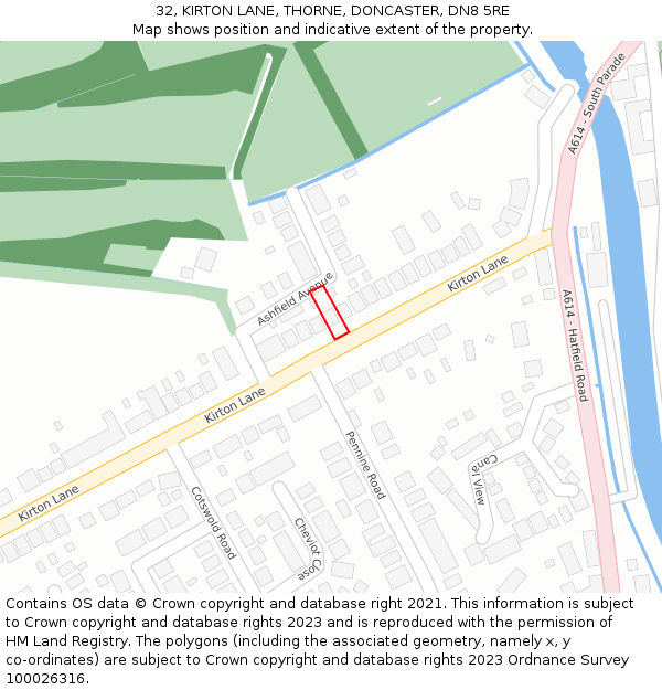 32, KIRTON LANE, THORNE, DONCASTER, DN8 5RE: Location map and indicative extent of plot