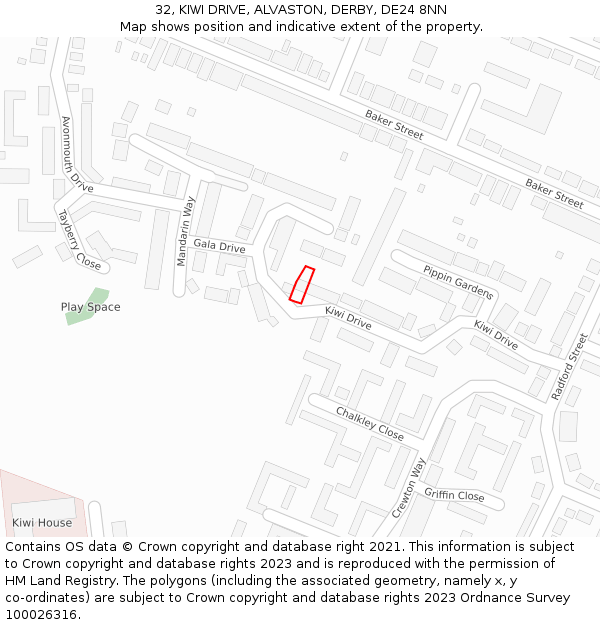 32, KIWI DRIVE, ALVASTON, DERBY, DE24 8NN: Location map and indicative extent of plot