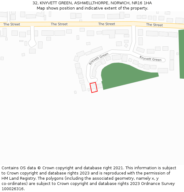 32, KNYVETT GREEN, ASHWELLTHORPE, NORWICH, NR16 1HA: Location map and indicative extent of plot