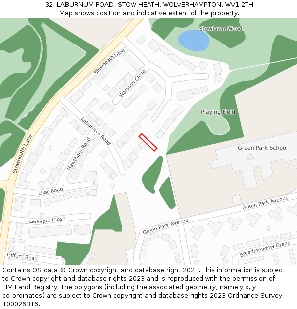 32, LABURNUM ROAD, STOW HEATH, WOLVERHAMPTON, WV1 2TH: Location map and indicative extent of plot