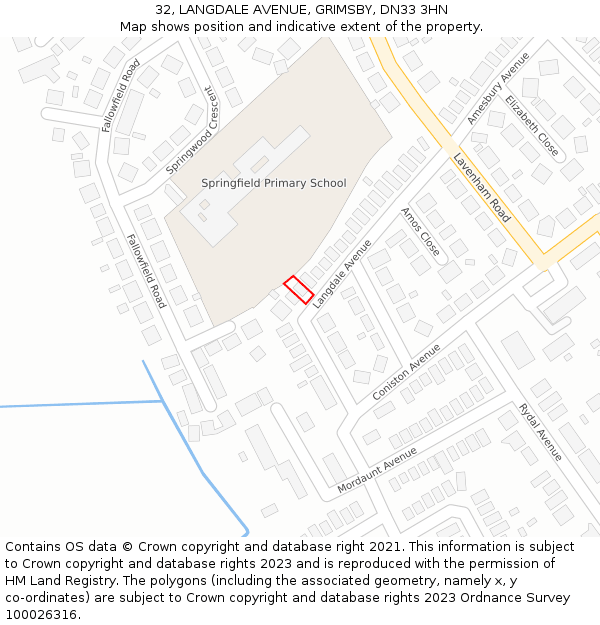 32, LANGDALE AVENUE, GRIMSBY, DN33 3HN: Location map and indicative extent of plot