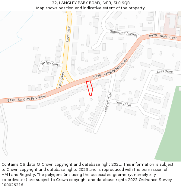 32, LANGLEY PARK ROAD, IVER, SL0 9QR: Location map and indicative extent of plot