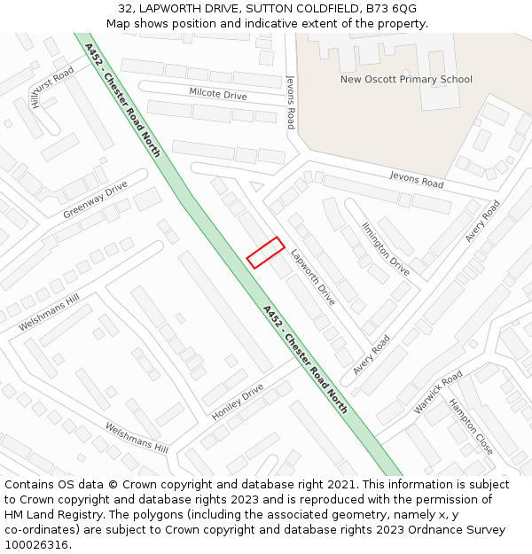 32, LAPWORTH DRIVE, SUTTON COLDFIELD, B73 6QG: Location map and indicative extent of plot