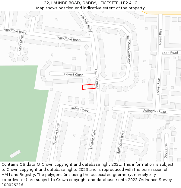 32, LAUNDE ROAD, OADBY, LEICESTER, LE2 4HG: Location map and indicative extent of plot
