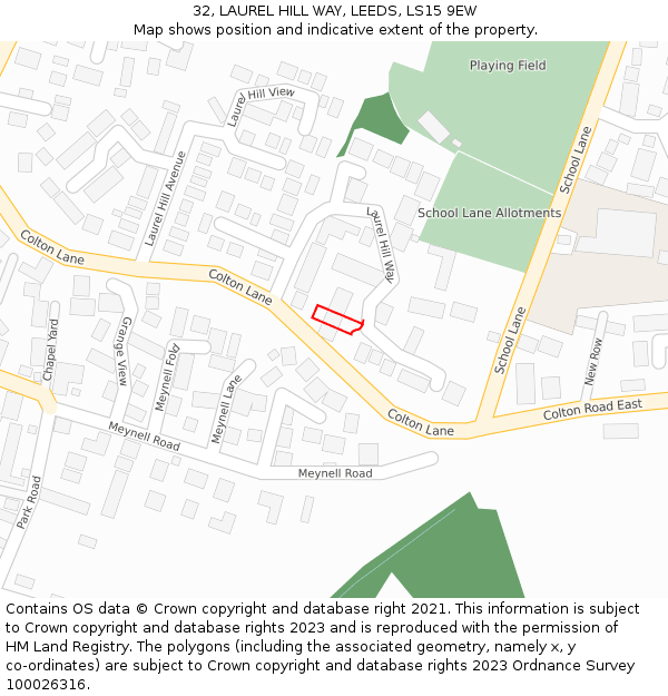32, LAUREL HILL WAY, LEEDS, LS15 9EW: Location map and indicative extent of plot