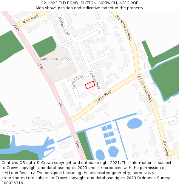 32, LAXFIELD ROAD, SUTTON, NORWICH, NR12 9QP: Location map and indicative extent of plot