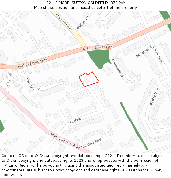 32, LE MORE, SUTTON COLDFIELD, B74 2XY: Location map and indicative extent of plot
