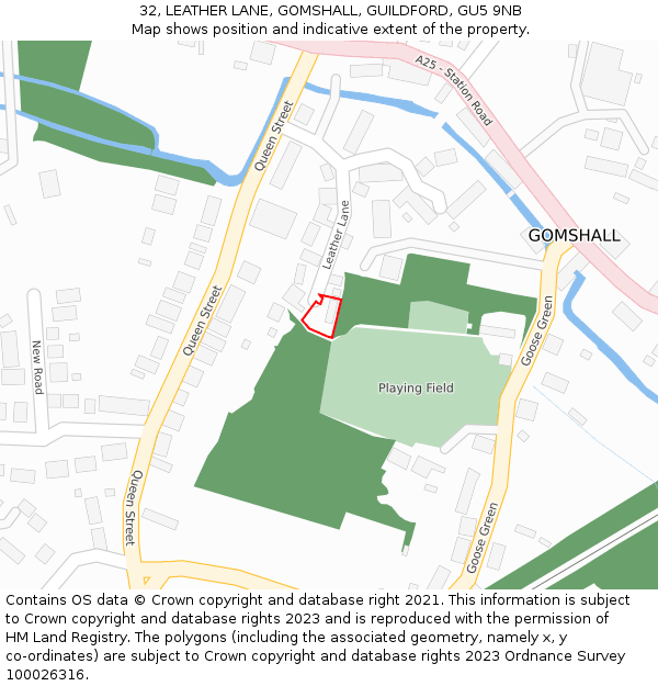 32, LEATHER LANE, GOMSHALL, GUILDFORD, GU5 9NB: Location map and indicative extent of plot