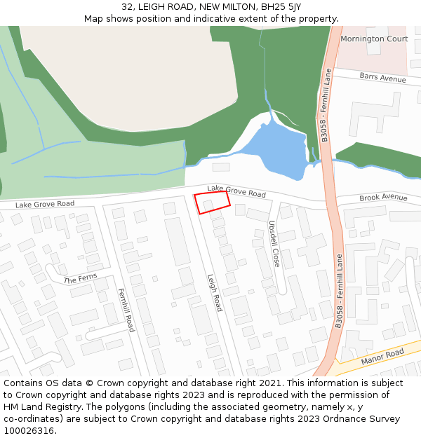 32, LEIGH ROAD, NEW MILTON, BH25 5JY: Location map and indicative extent of plot