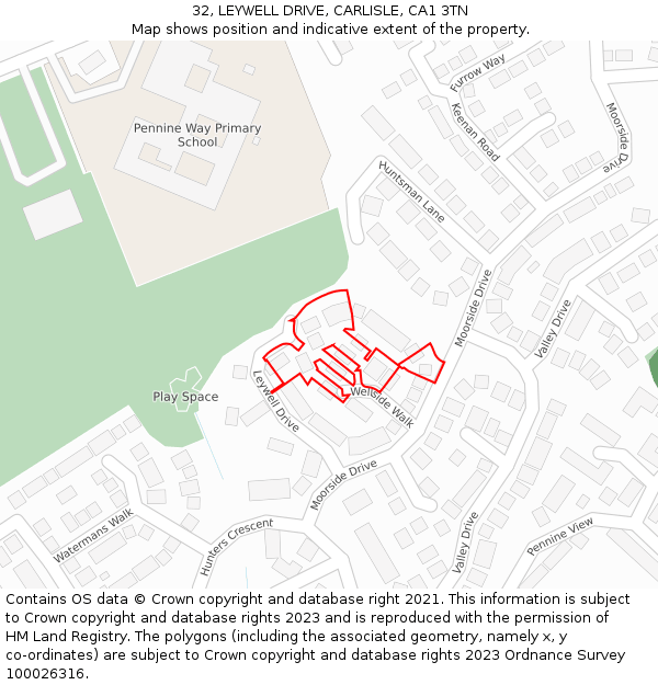 32, LEYWELL DRIVE, CARLISLE, CA1 3TN: Location map and indicative extent of plot