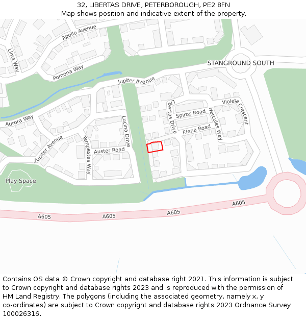 32, LIBERTAS DRIVE, PETERBOROUGH, PE2 8FN: Location map and indicative extent of plot