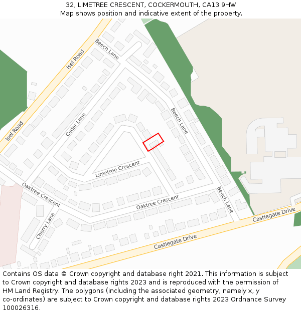 32, LIMETREE CRESCENT, COCKERMOUTH, CA13 9HW: Location map and indicative extent of plot