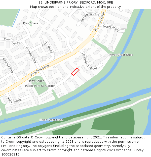 32, LINDISFARNE PRIORY, BEDFORD, MK41 0RE: Location map and indicative extent of plot