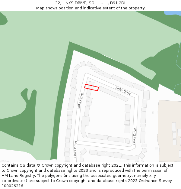 32, LINKS DRIVE, SOLIHULL, B91 2DL: Location map and indicative extent of plot