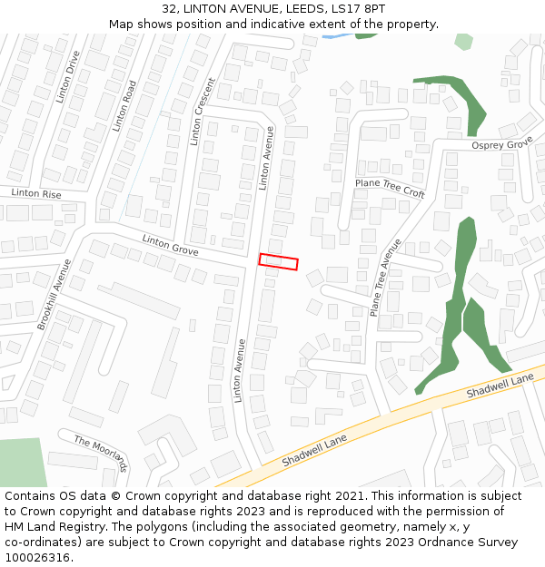 32, LINTON AVENUE, LEEDS, LS17 8PT: Location map and indicative extent of plot
