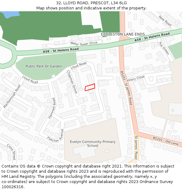 32, LLOYD ROAD, PRESCOT, L34 6LG: Location map and indicative extent of plot