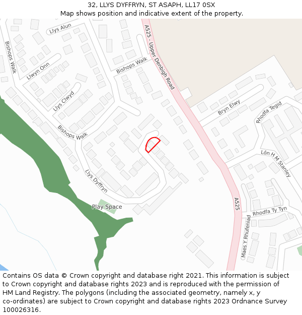 32, LLYS DYFFRYN, ST ASAPH, LL17 0SX: Location map and indicative extent of plot