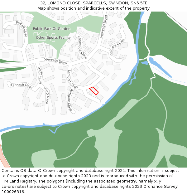 32, LOMOND CLOSE, SPARCELLS, SWINDON, SN5 5FE: Location map and indicative extent of plot