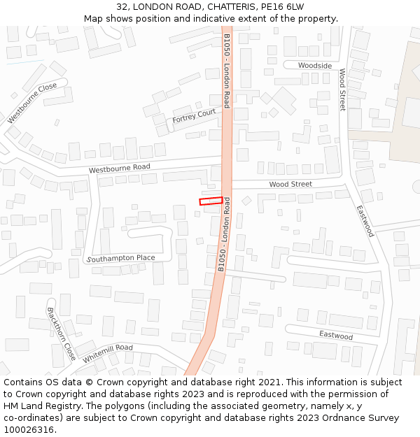 32, LONDON ROAD, CHATTERIS, PE16 6LW: Location map and indicative extent of plot