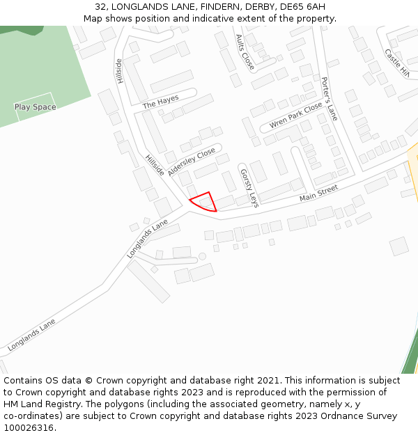 32, LONGLANDS LANE, FINDERN, DERBY, DE65 6AH: Location map and indicative extent of plot