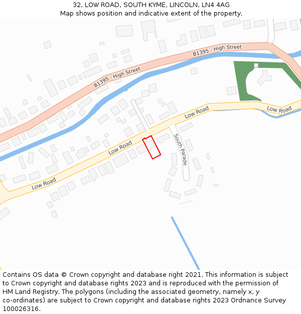 32, LOW ROAD, SOUTH KYME, LINCOLN, LN4 4AG: Location map and indicative extent of plot