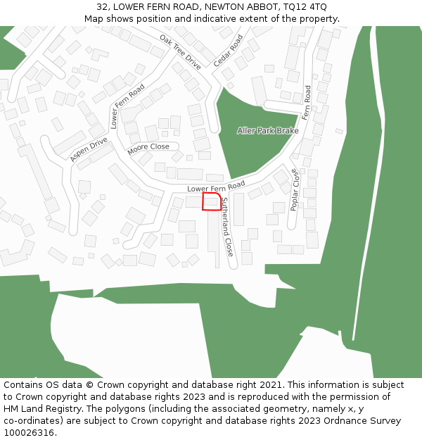 32, LOWER FERN ROAD, NEWTON ABBOT, TQ12 4TQ: Location map and indicative extent of plot