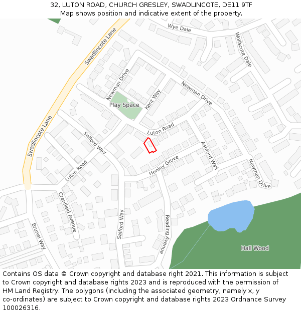 32, LUTON ROAD, CHURCH GRESLEY, SWADLINCOTE, DE11 9TF: Location map and indicative extent of plot