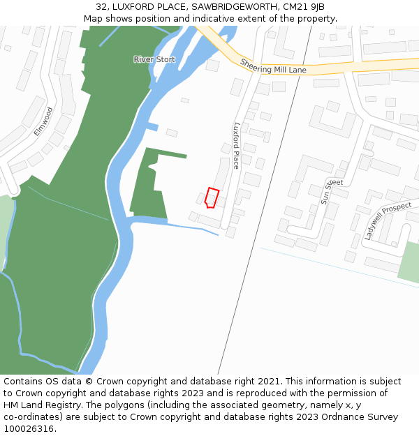 32, LUXFORD PLACE, SAWBRIDGEWORTH, CM21 9JB: Location map and indicative extent of plot