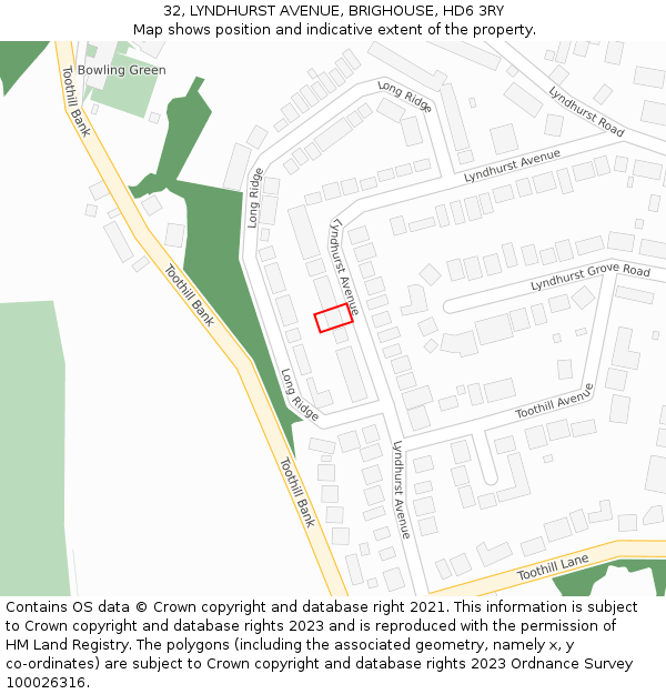 32, LYNDHURST AVENUE, BRIGHOUSE, HD6 3RY: Location map and indicative extent of plot