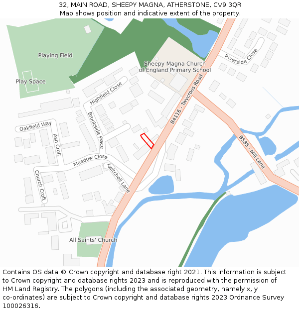 32, MAIN ROAD, SHEEPY MAGNA, ATHERSTONE, CV9 3QR: Location map and indicative extent of plot