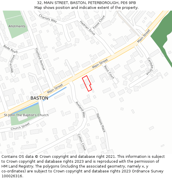 32, MAIN STREET, BASTON, PETERBOROUGH, PE6 9PB: Location map and indicative extent of plot