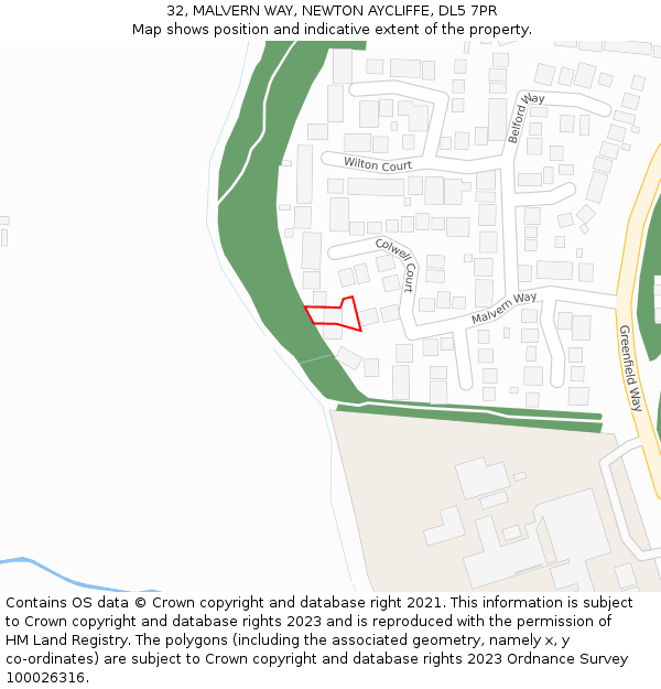 32, MALVERN WAY, NEWTON AYCLIFFE, DL5 7PR: Location map and indicative extent of plot