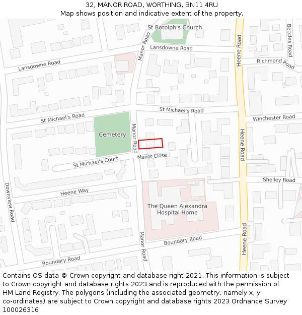 32, MANOR ROAD, WORTHING, BN11 4RU: Location map and indicative extent of plot