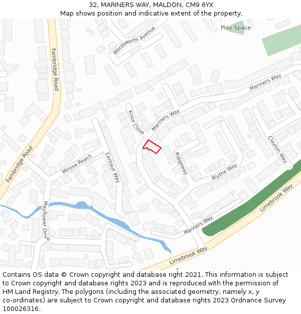32, MARINERS WAY, MALDON, CM9 6YX: Location map and indicative extent of plot