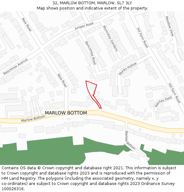 32, MARLOW BOTTOM, MARLOW, SL7 3LY: Location map and indicative extent of plot
