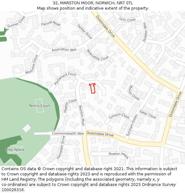 32, MARSTON MOOR, NORWICH, NR7 0TL: Location map and indicative extent of plot