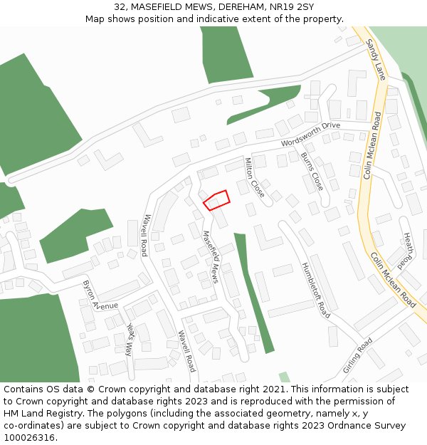 32, MASEFIELD MEWS, DEREHAM, NR19 2SY: Location map and indicative extent of plot