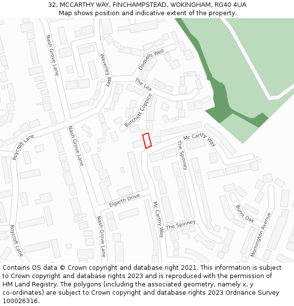 32, MCCARTHY WAY, FINCHAMPSTEAD, WOKINGHAM, RG40 4UA: Location map and indicative extent of plot