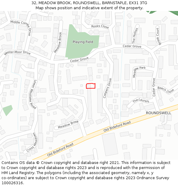 32, MEADOW BROOK, ROUNDSWELL, BARNSTAPLE, EX31 3TG: Location map and indicative extent of plot