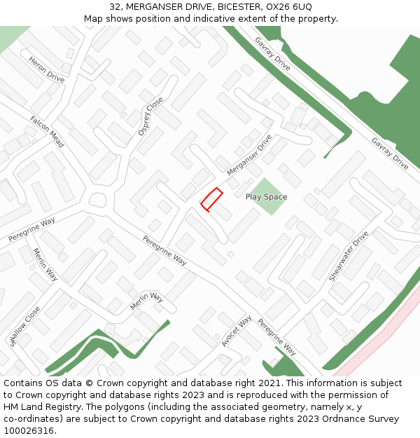 32, MERGANSER DRIVE, BICESTER, OX26 6UQ: Location map and indicative extent of plot