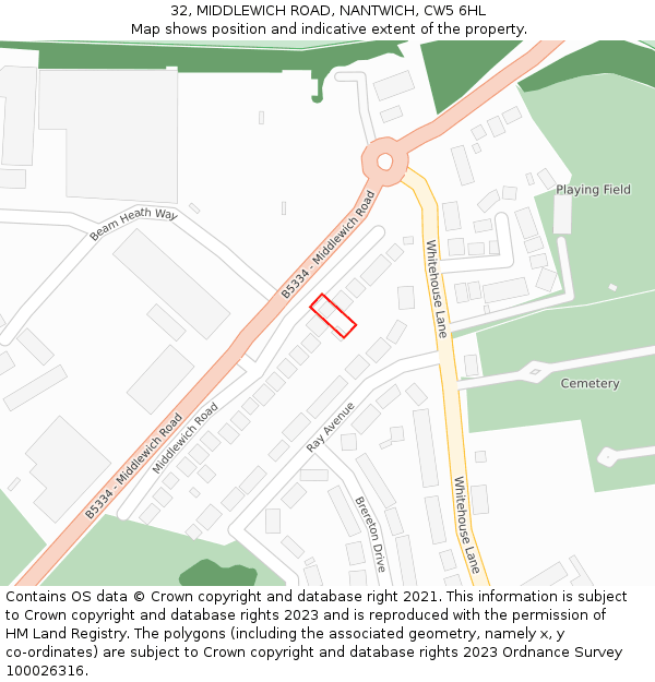 32, MIDDLEWICH ROAD, NANTWICH, CW5 6HL: Location map and indicative extent of plot
